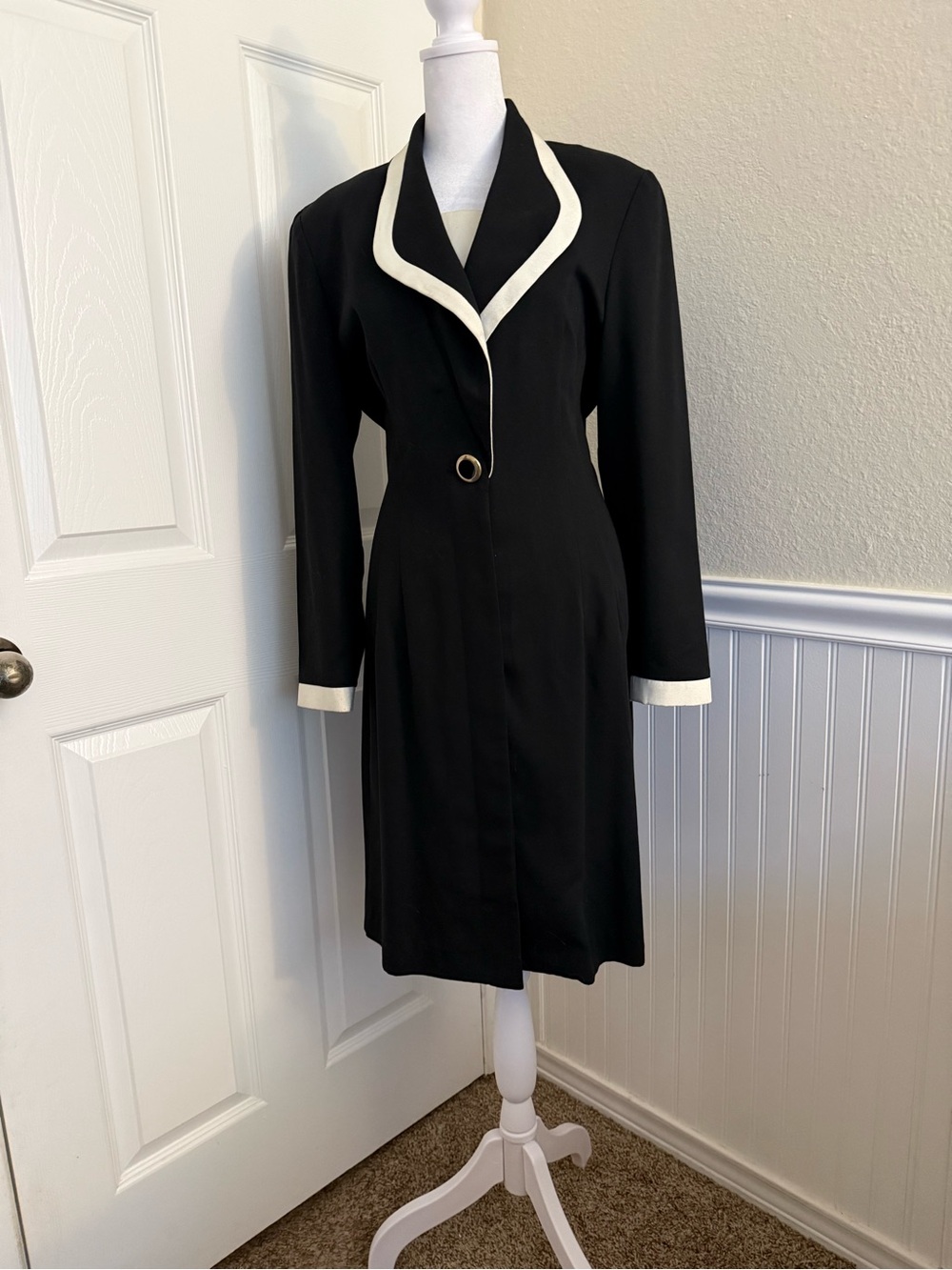 Danny & Nicole Vintage Black Tuxedo Dress with White Trim